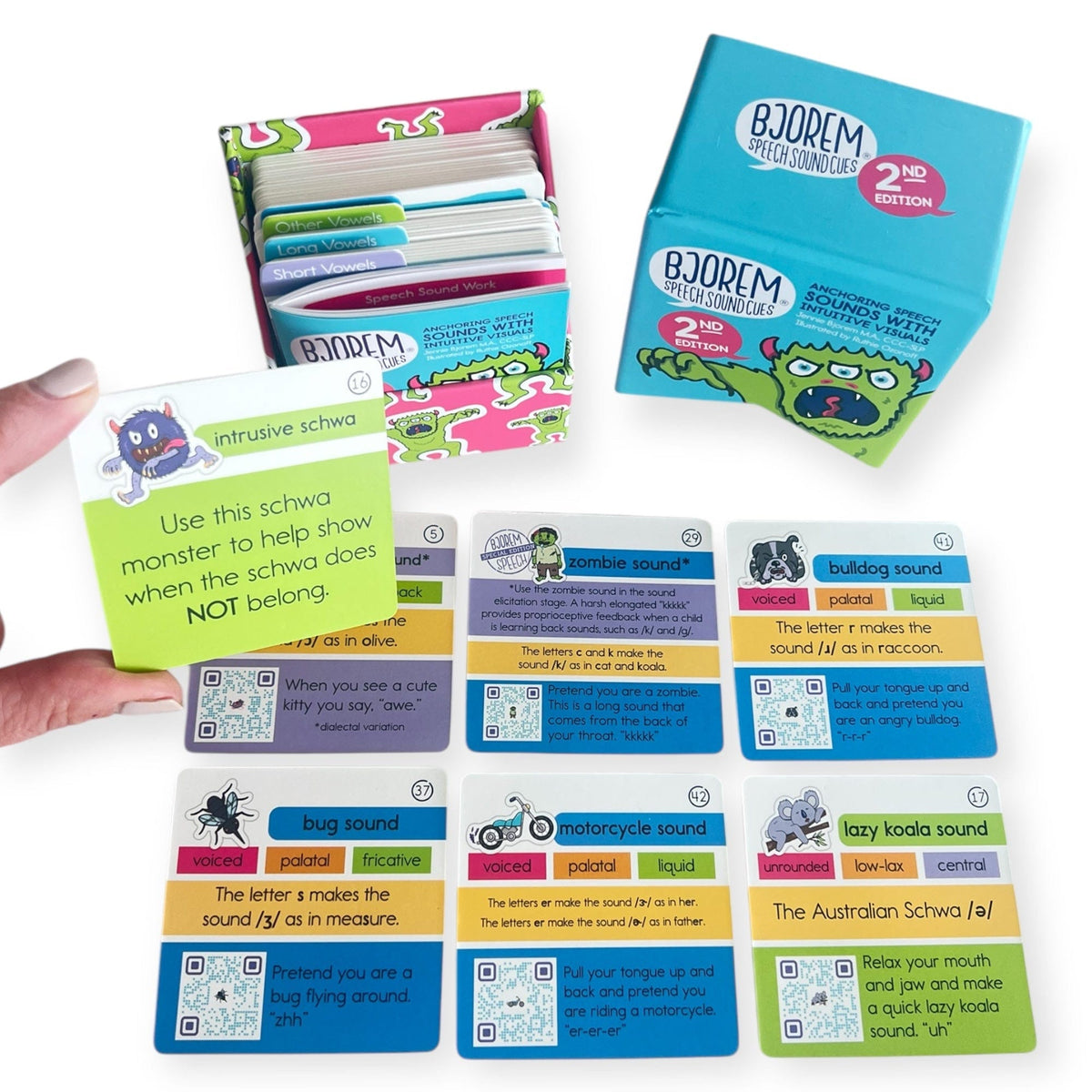 Open box of Bjorem Speech Sound Cues showing the backs of the cards