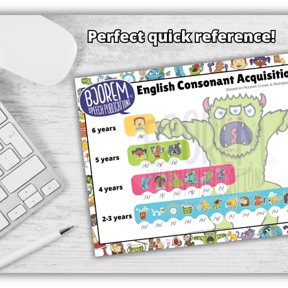 Speech Sound Development Chart - English Consonant Acquisition - Free Digital Download Speech Sound Development Chart - English Consonants Bjorem Speech®  Best Speech Language Therapy Tools