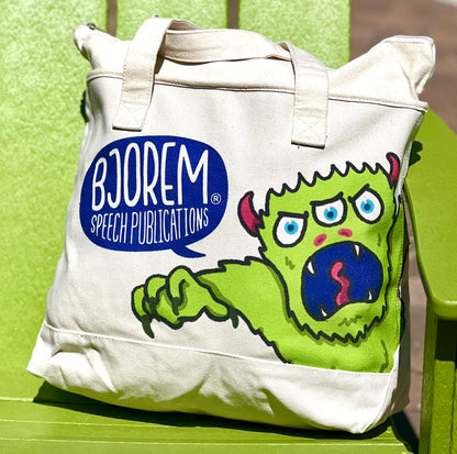 Bjorem Speech Canvas Bag Canvas Bag with Pocket for Fish and Bulldog Best Speech Language Therapy Tools