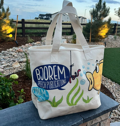 Bjorem Speech Canvas Bag Canvas Bag with Pocket for Fish and Bulldog Best Speech Language Therapy Tools
