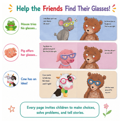 Little Bear Needs Glasses Board Book with Reusable Stickers Little Bear Needs Glasses Board Book with Reusable Stickers Best Speech Language Therapy Tools