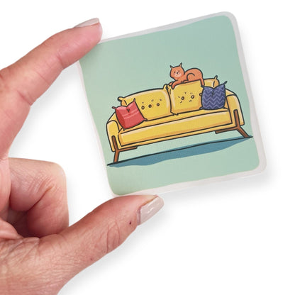 Picture card of cats on a couch from the CH, SH and J bundle