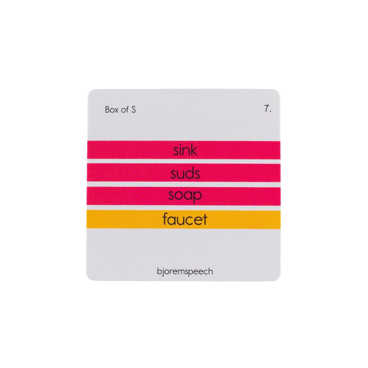Back of a Box of S card with target words