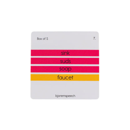 Back of a Box of S card with target words