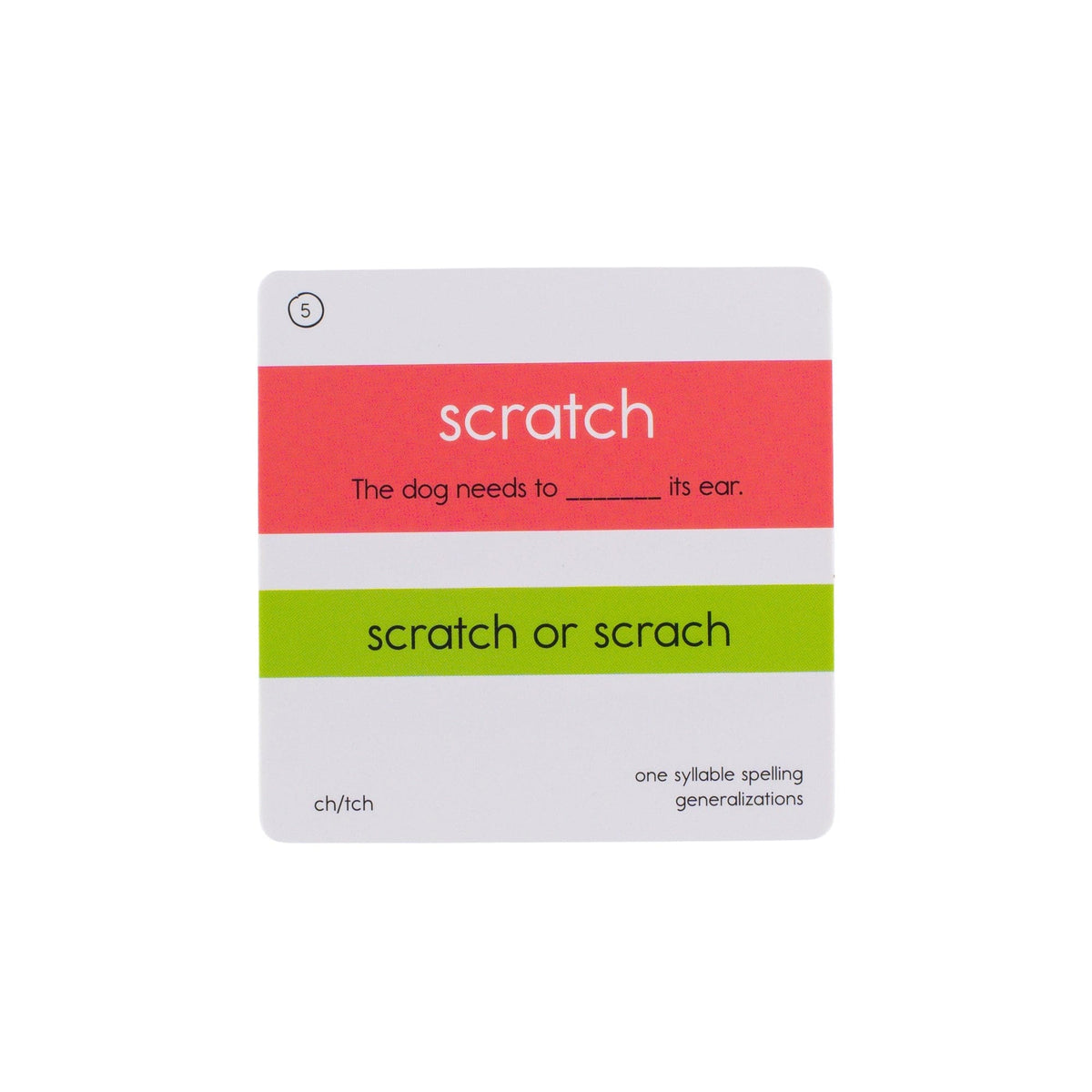 Back of the scratch card with a sentence and spelling choices