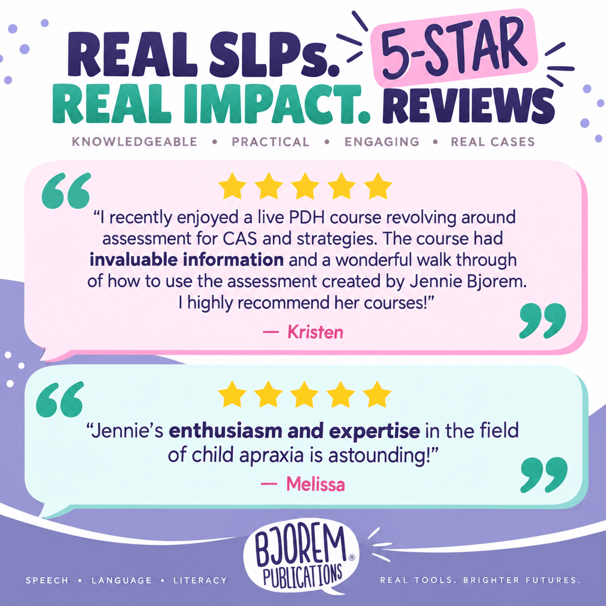 Five star reviews from speech-language pathologists for the All-In-One CAS Bundle
