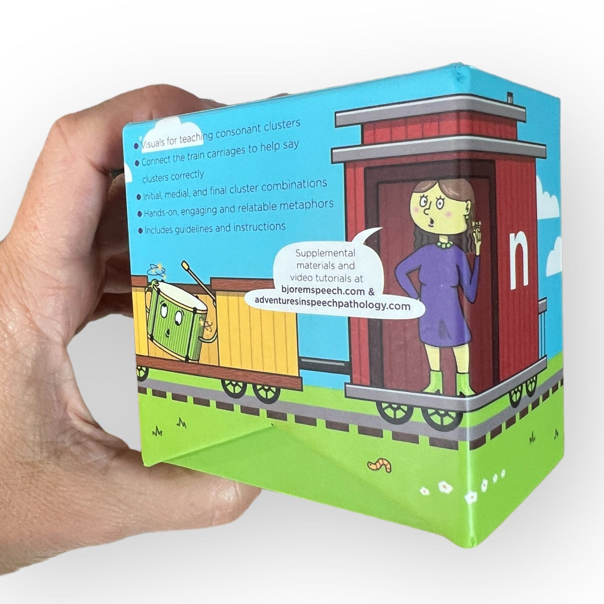 Cluster Cues box held in hand to show size