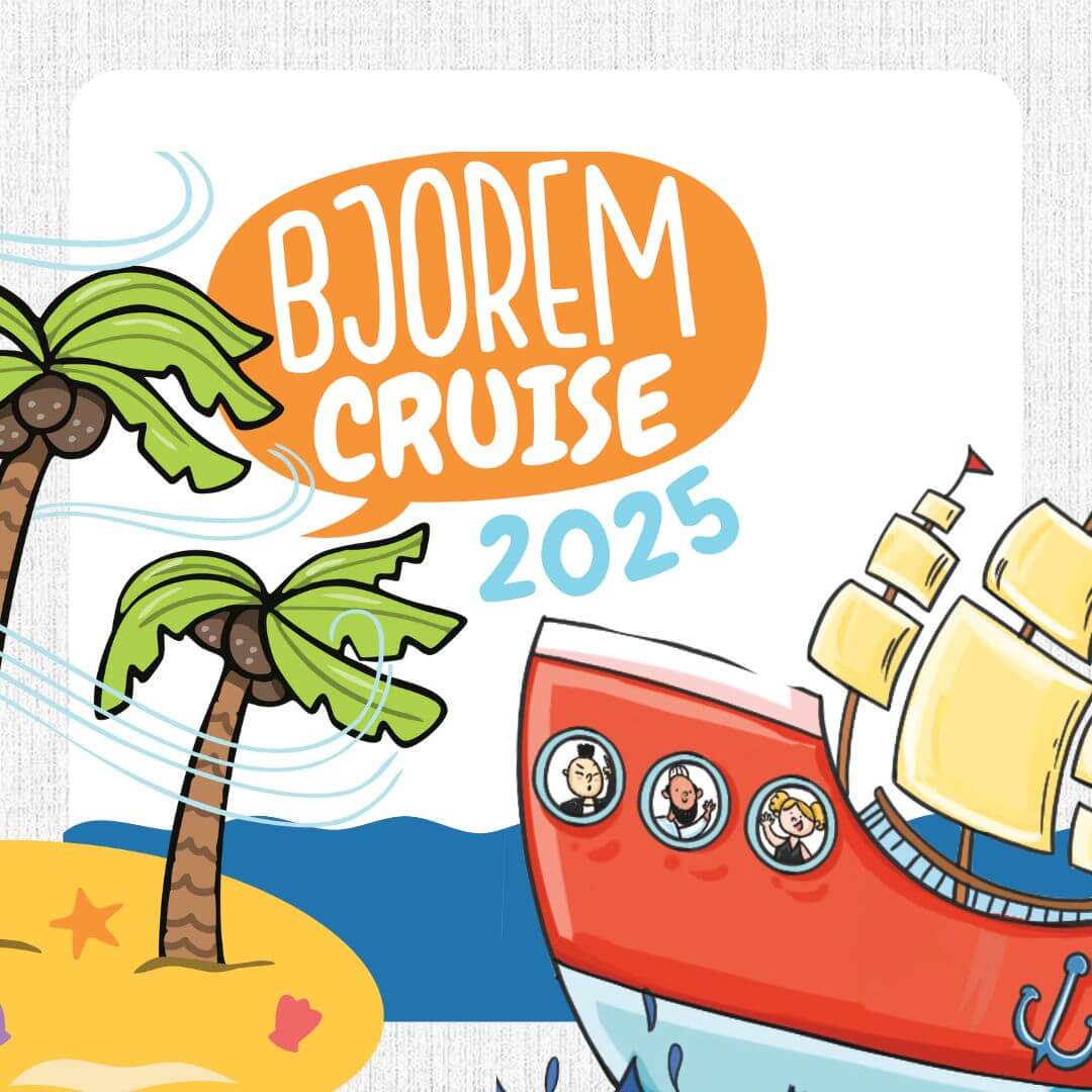Bjorem Cruise 2025 illustration with ship and palm trees