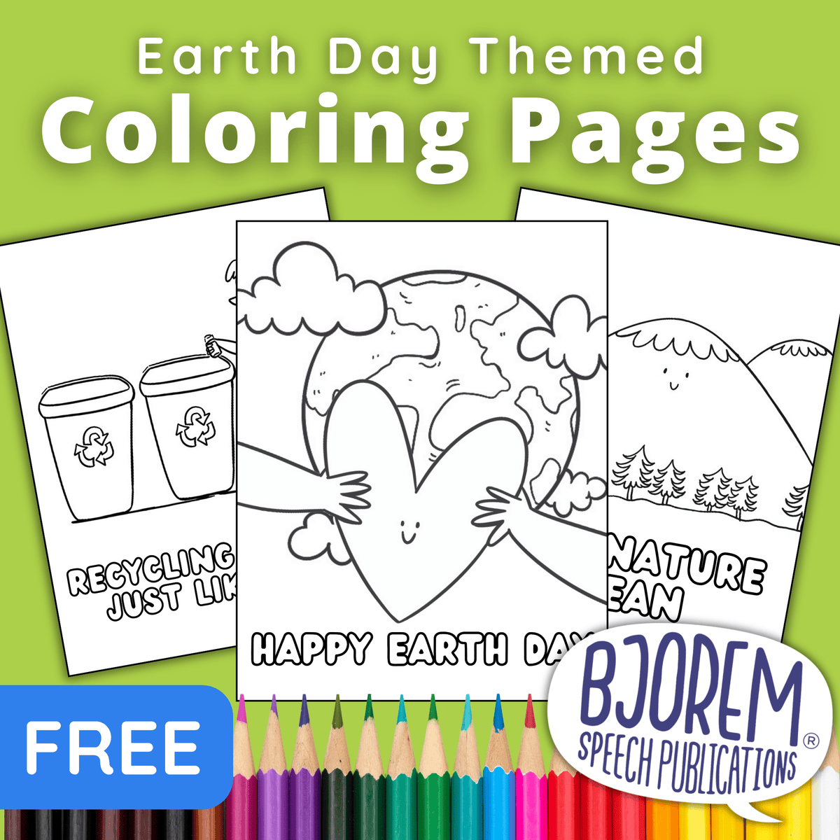 Free Earth Day themed coloring pages from Bjorem Speech