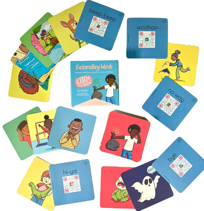 Exclamatory Words cards, front and back, spread out