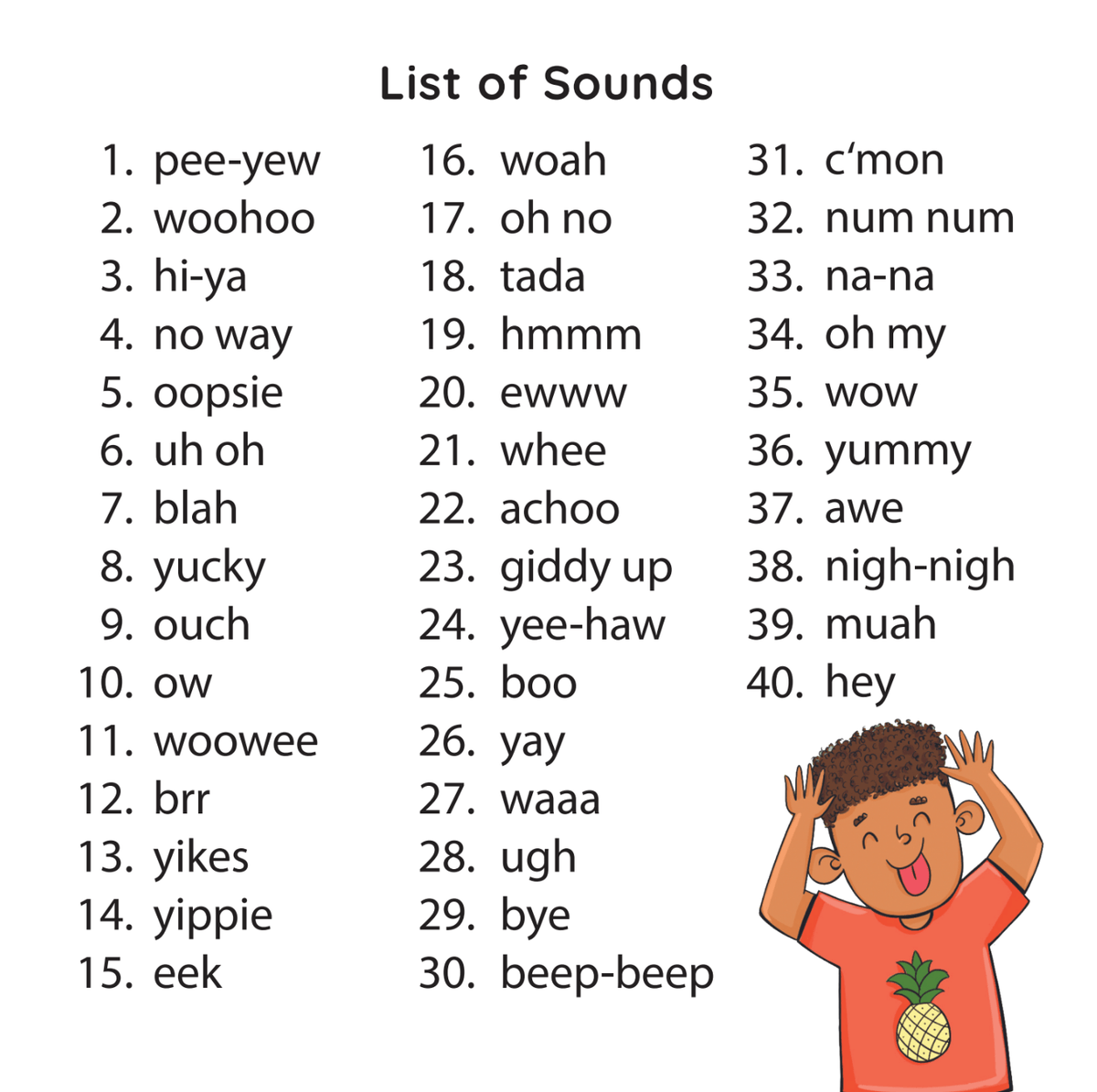 List of 40 exclamatory words in the deck