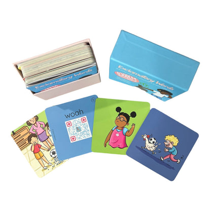 Open Exclamatory Words box with cards spread out