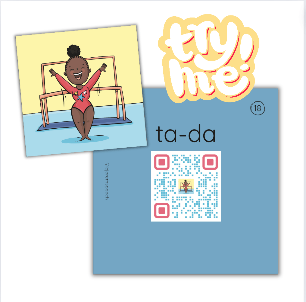 Try me: ta-da card with a scannable QR code sound