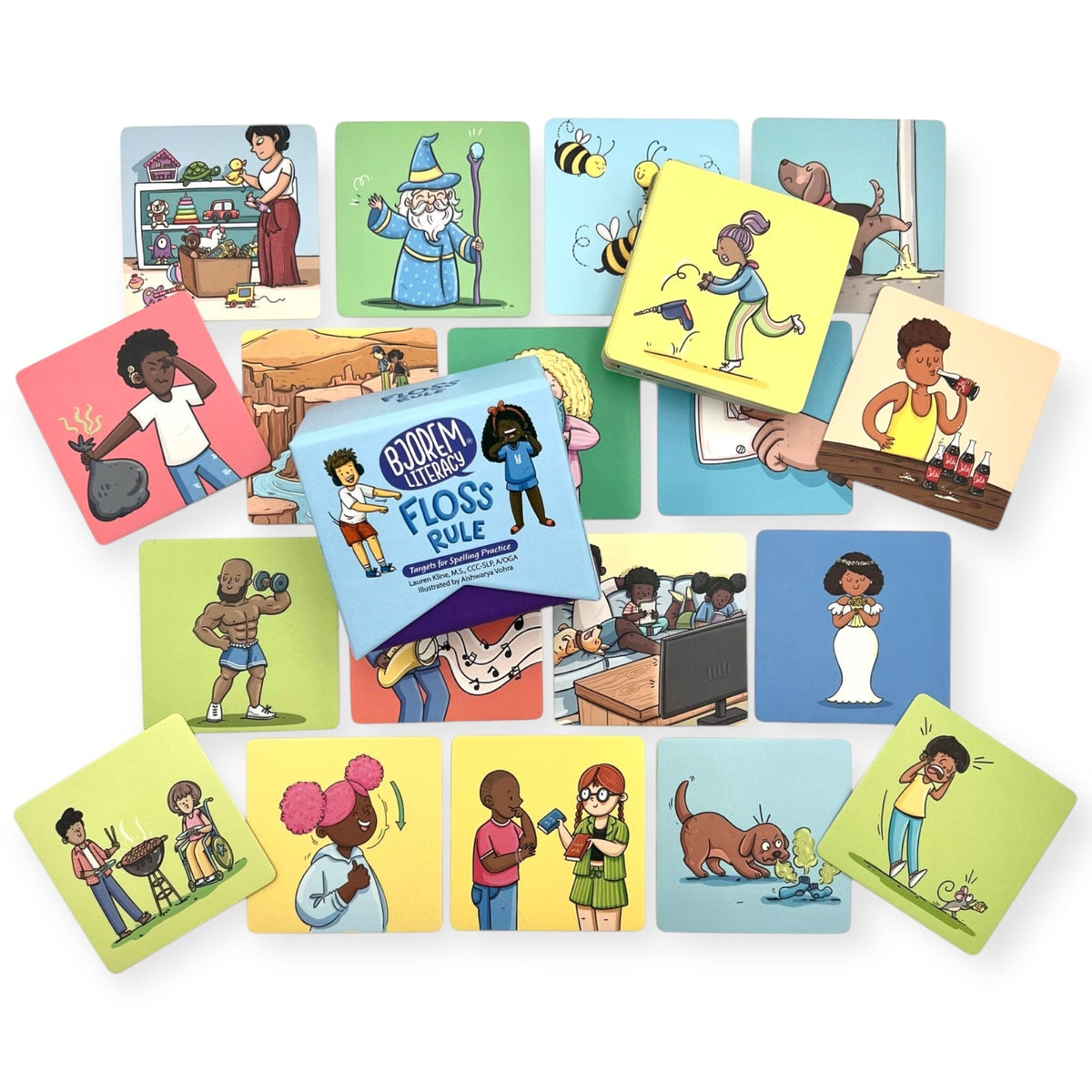 Floss Rule box with picture cards spread out