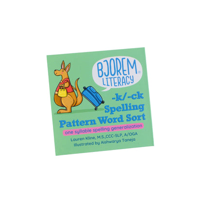 K and CK spelling pattern word sort box at an angle