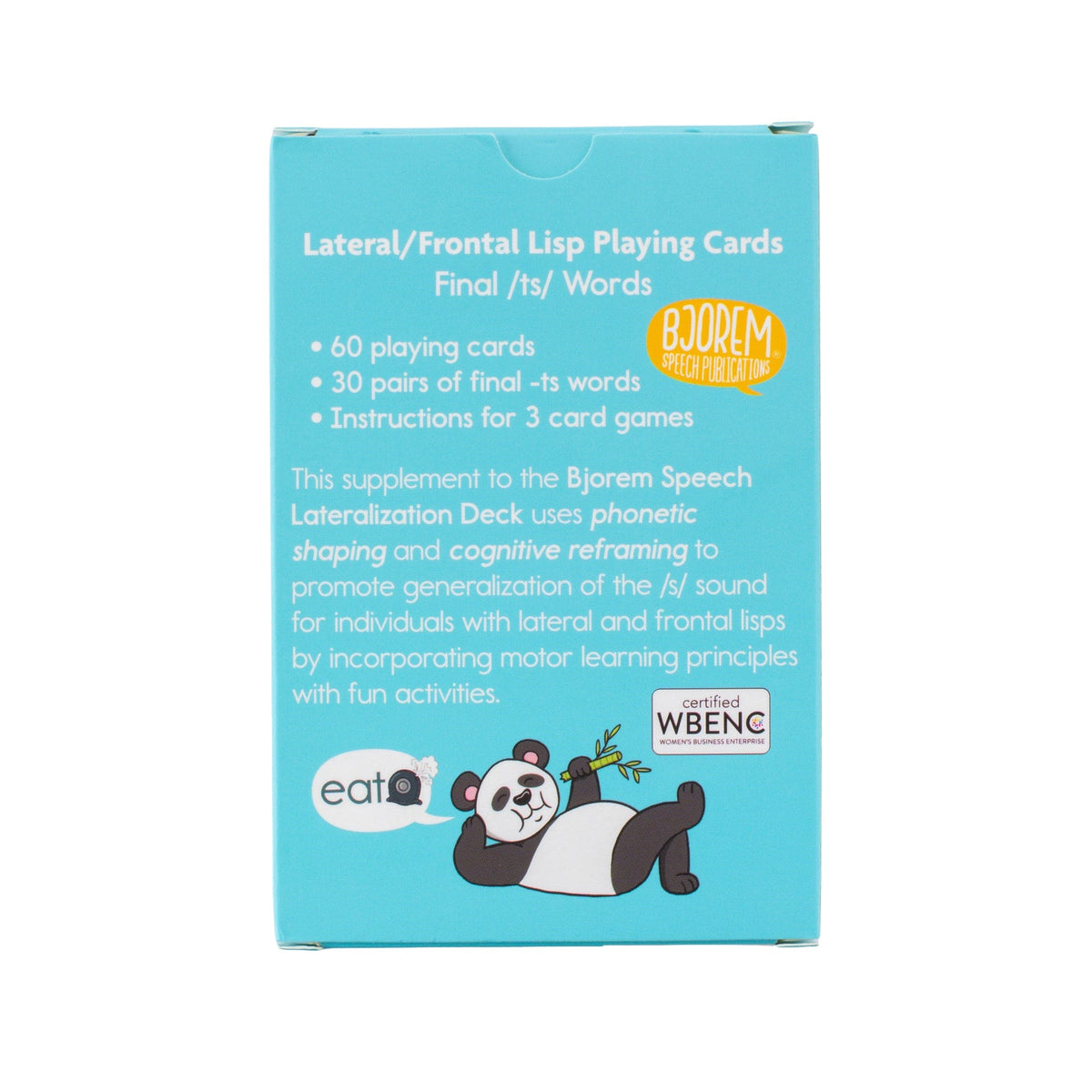 Back of the final /ts/ lisp playing cards box
