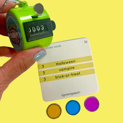 Multisyllabic Words card with a speech counter clicker