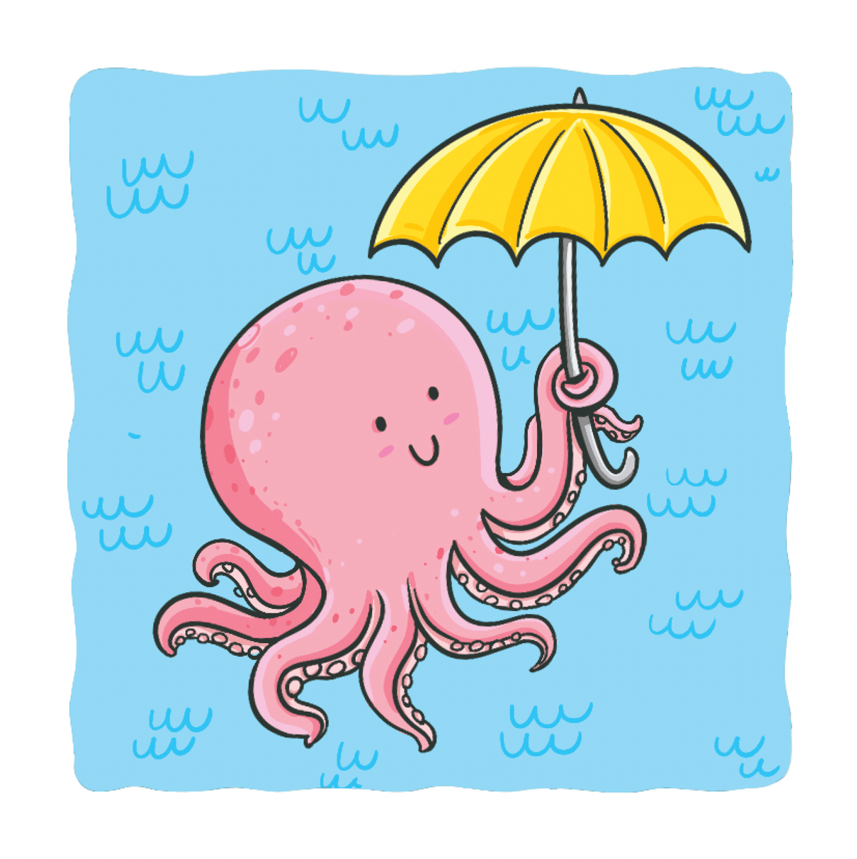 Octopus with an umbrella picture card from Multisyllabic Words
