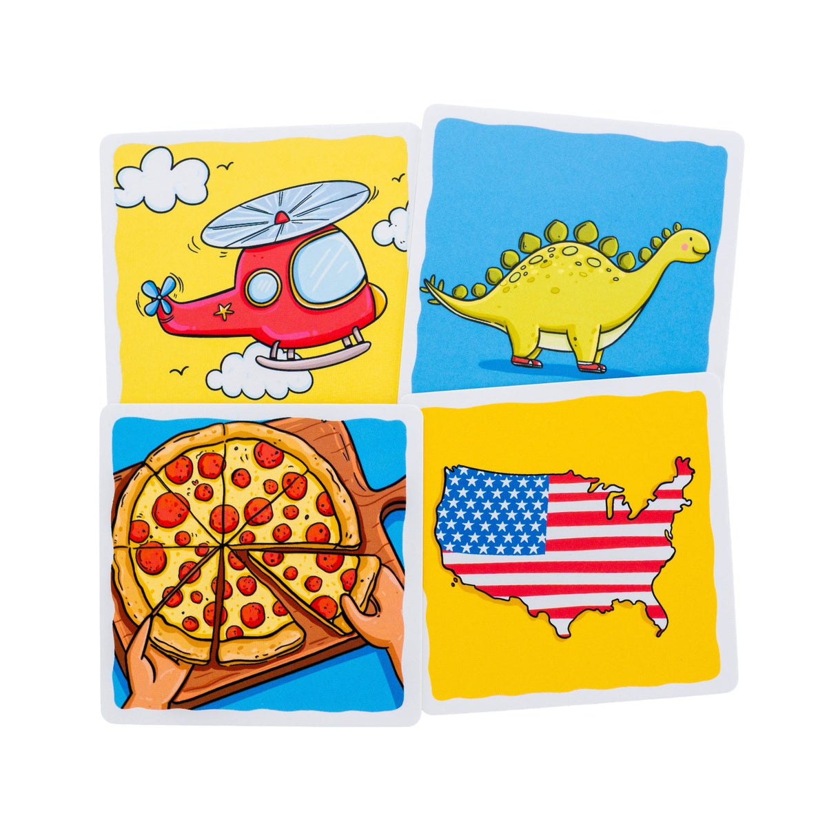Multisyllabic Words picture cards with a helicopter, dinosaur and pizza