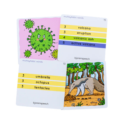 Multisyllabic Words sample cards, front and back