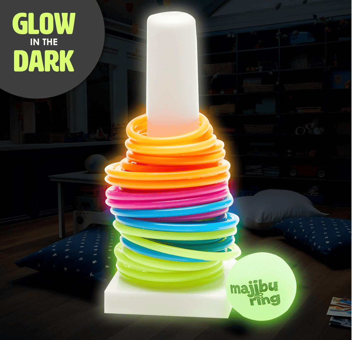 Ring toss toy glowing in the dark