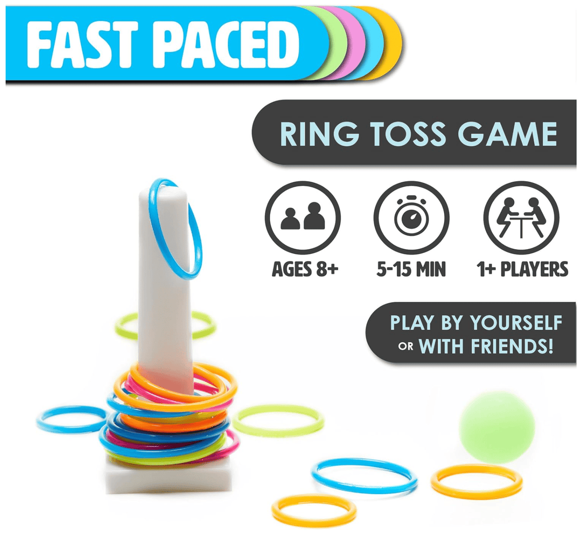 Ring toss game for ages 3 and up, play by yourself or with friends