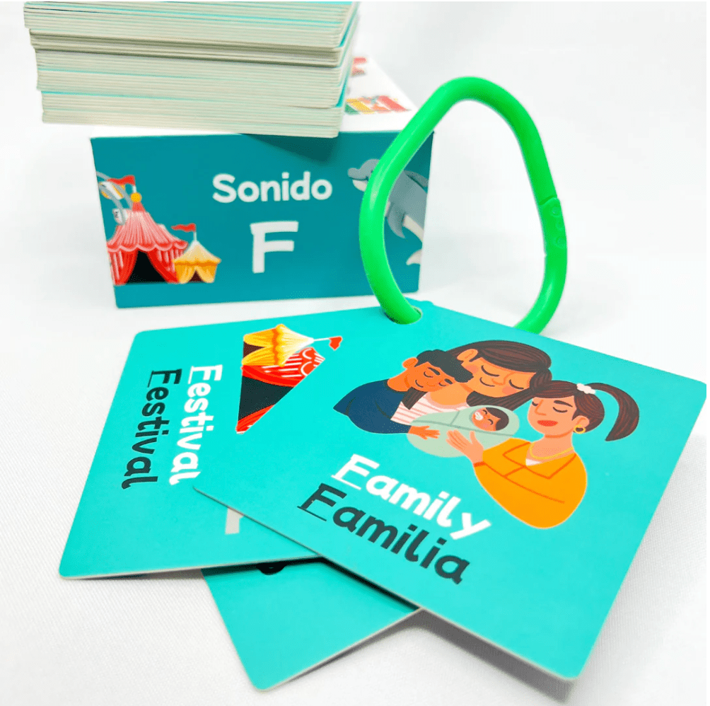 Familia and festival cards from the Sonido F bilingual flashcards