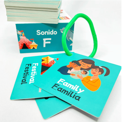 Familia and festival cards from the Sonido F bilingual flashcards