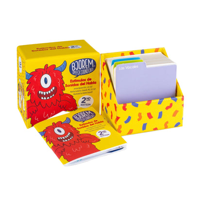 Open box of Spanish Speech Sound Cues cards