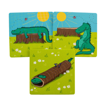 Spatial Concepts cards with an alligator and a log