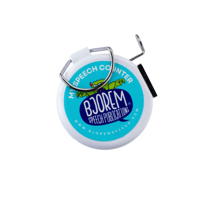 White speech counter clicker with the Bjorem logo