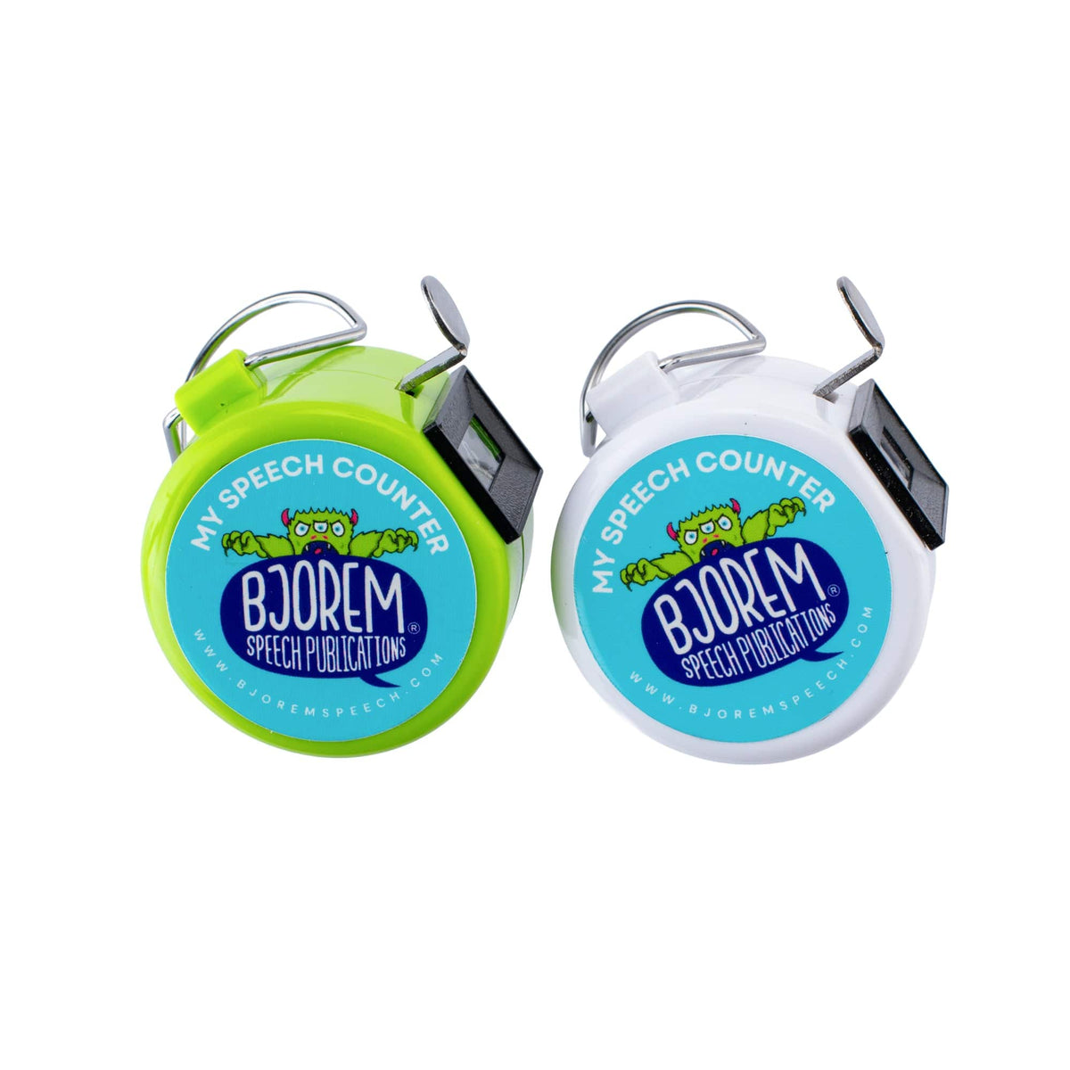Green and white speech counter clickers