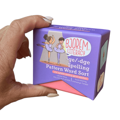 GE and DGE spelling sort box held in hand