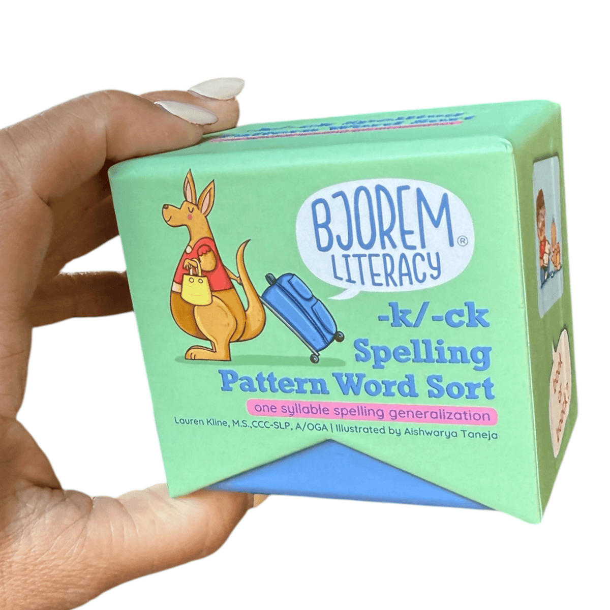 K and CK spelling sort box held in hand