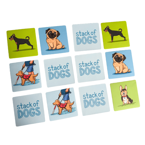 Stack of Dogs cards set up for a memory game