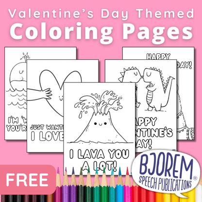 Free Valentine's themed coloring pages from Bjorem Speech