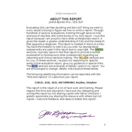 [title]Childhood Apraxia of Speech Evaluation Report Template - Download