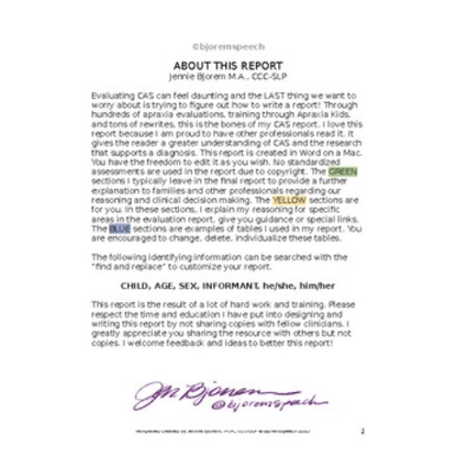 Childhood Apraxia of Speech Evaluation Report Template - Download Report Template for Childhood Apraxia Evaluation Best Speech Language Therapy Tools