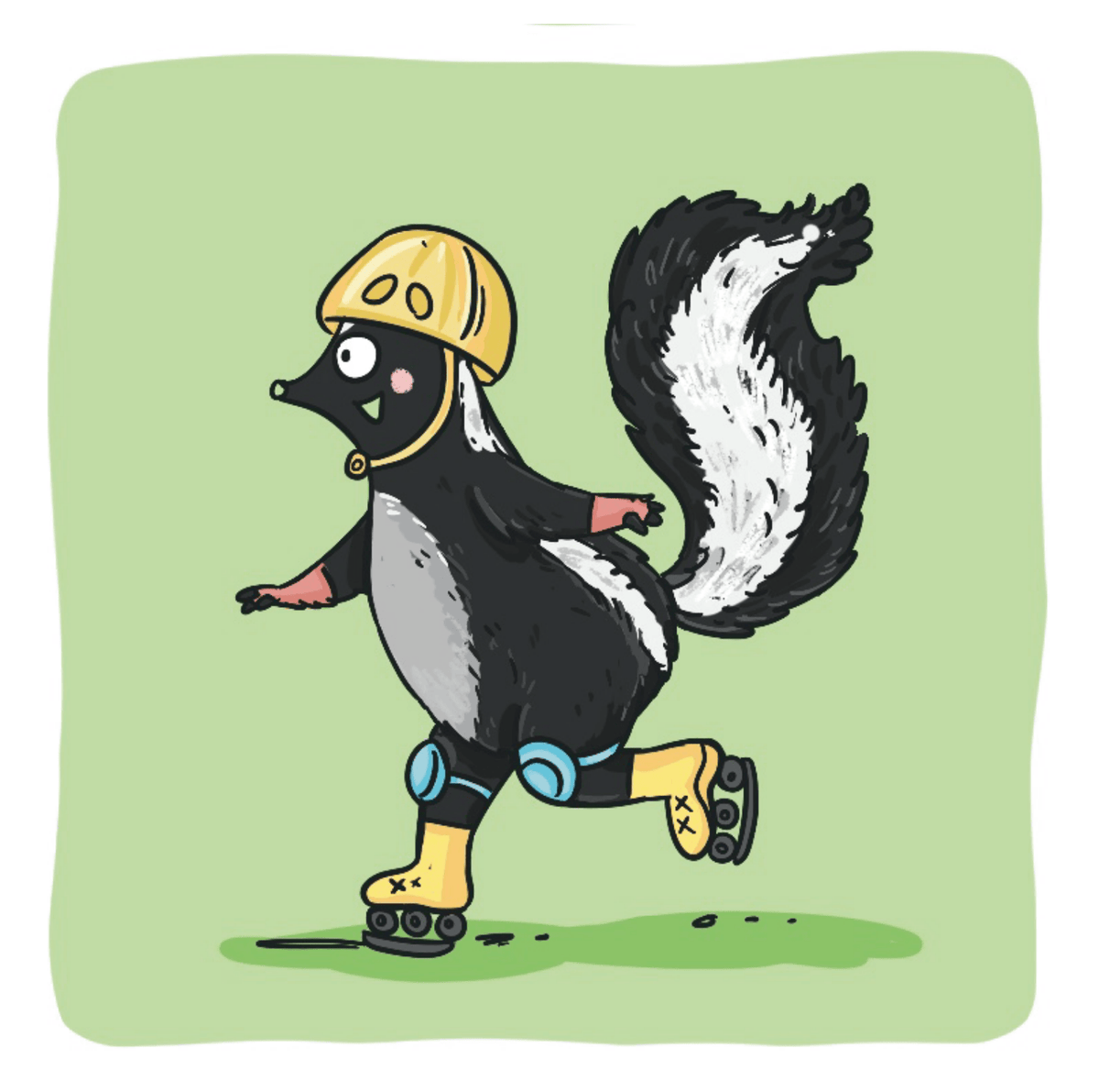Skunk skating picture card from the Box of S Clusters