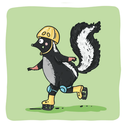 Skunk skating picture card from the Box of S Clusters